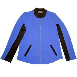 Jones New York Women Blue Quilted Colorblock Athleisure Sport Zip Jacket Large L